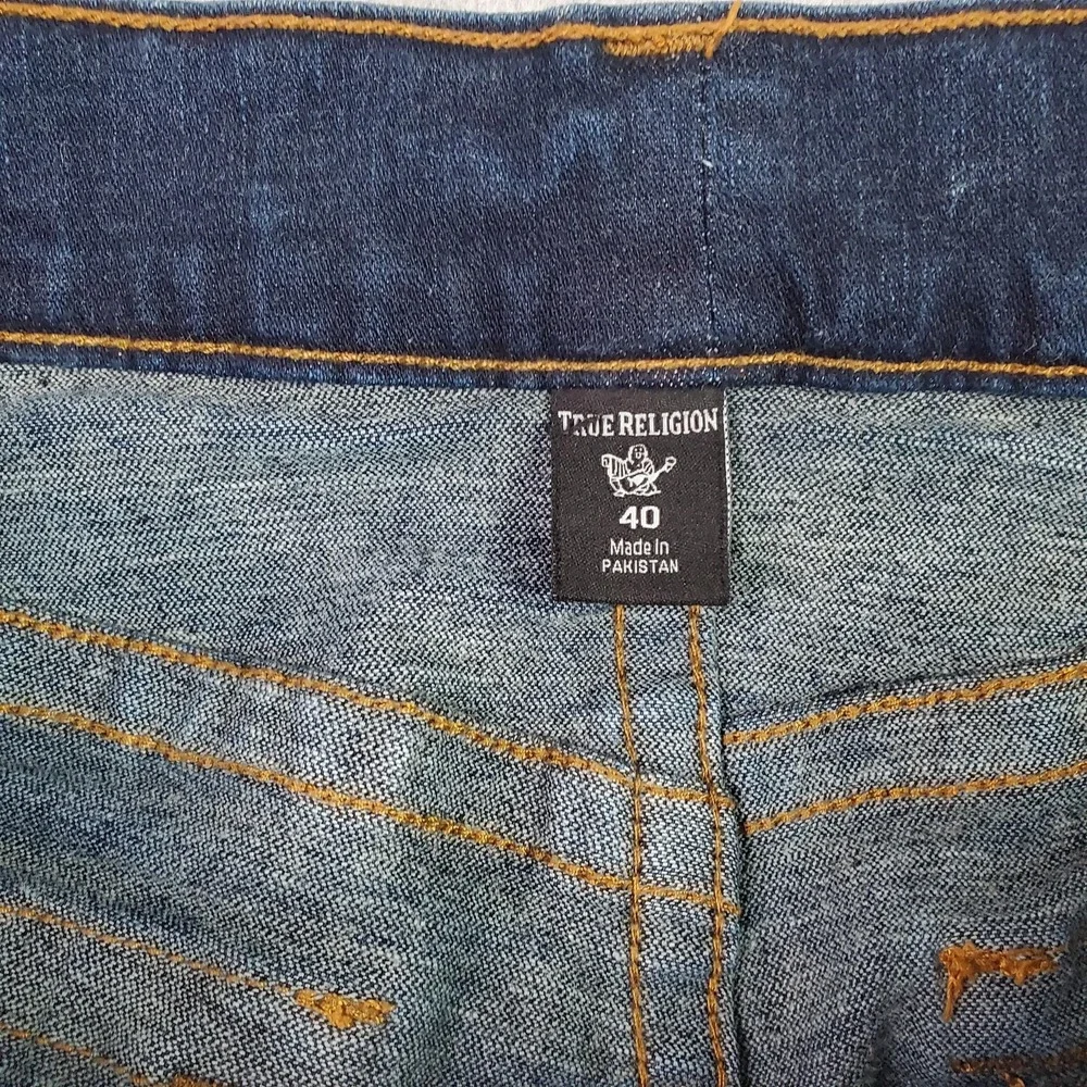 True Religion Jeans Mens 40 Dark Blue Ricky Relaxed Straight Flap Pockets Denim